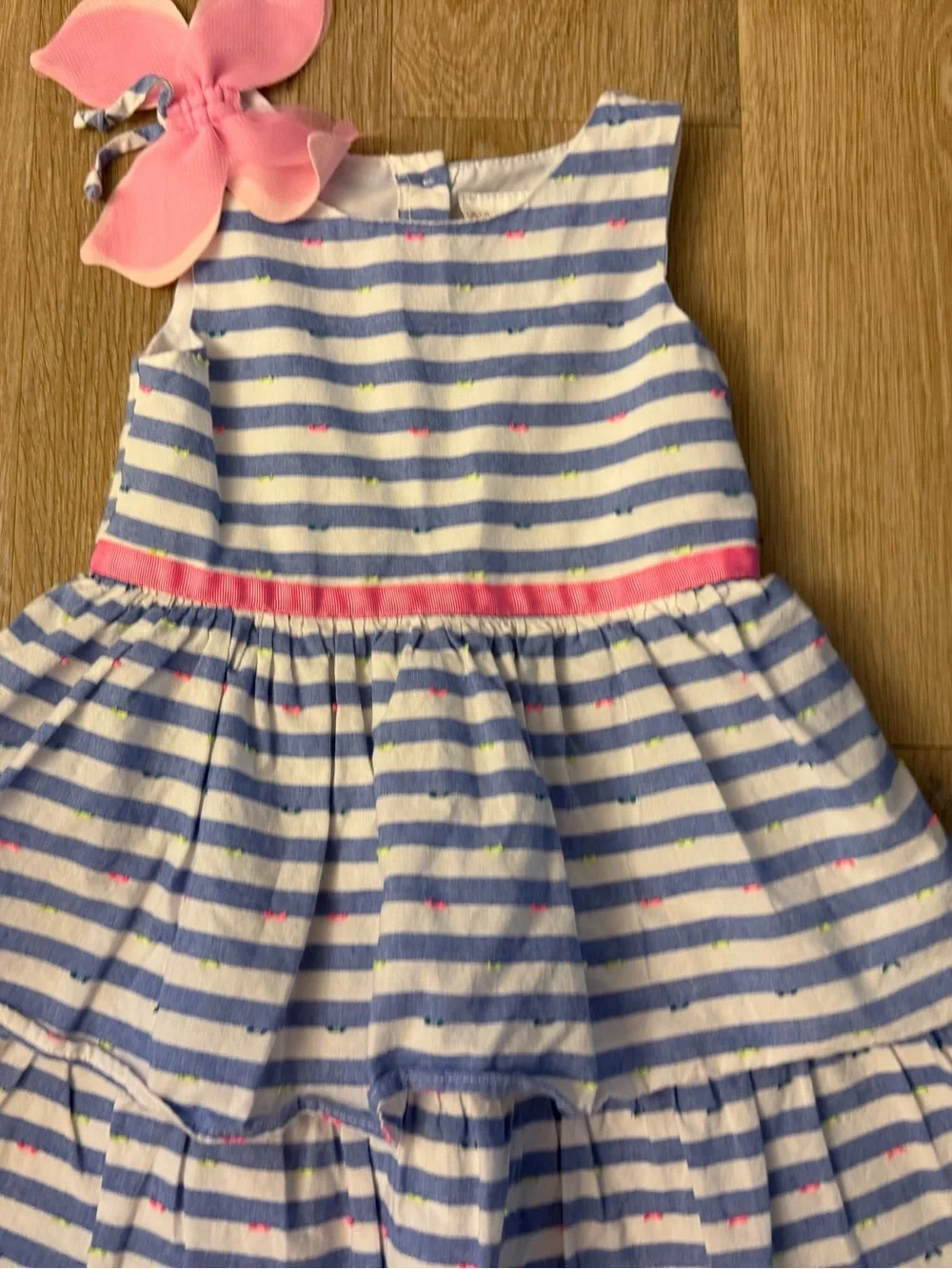 Sweet Heart Rose Girl's Size 4T Blue Striped Tiered Dress with Pink Accent